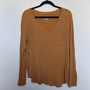 Kohl's So Mustard Yellow Striped Long Sleeve Favorite V-Neck Tshirt